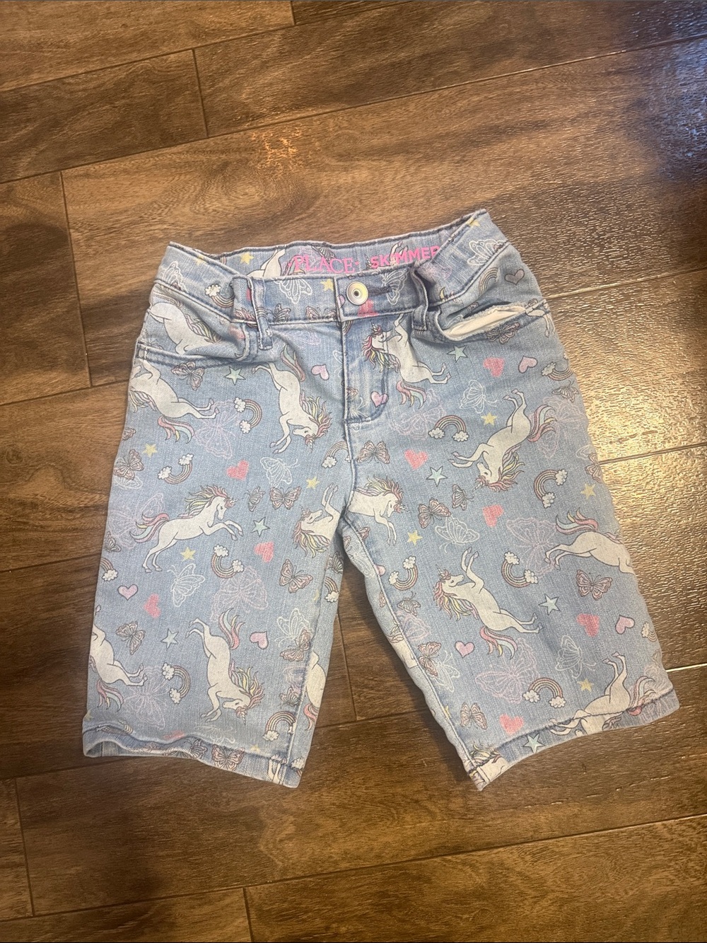 Place Light Blue Unicorn Print Denim Shorts
